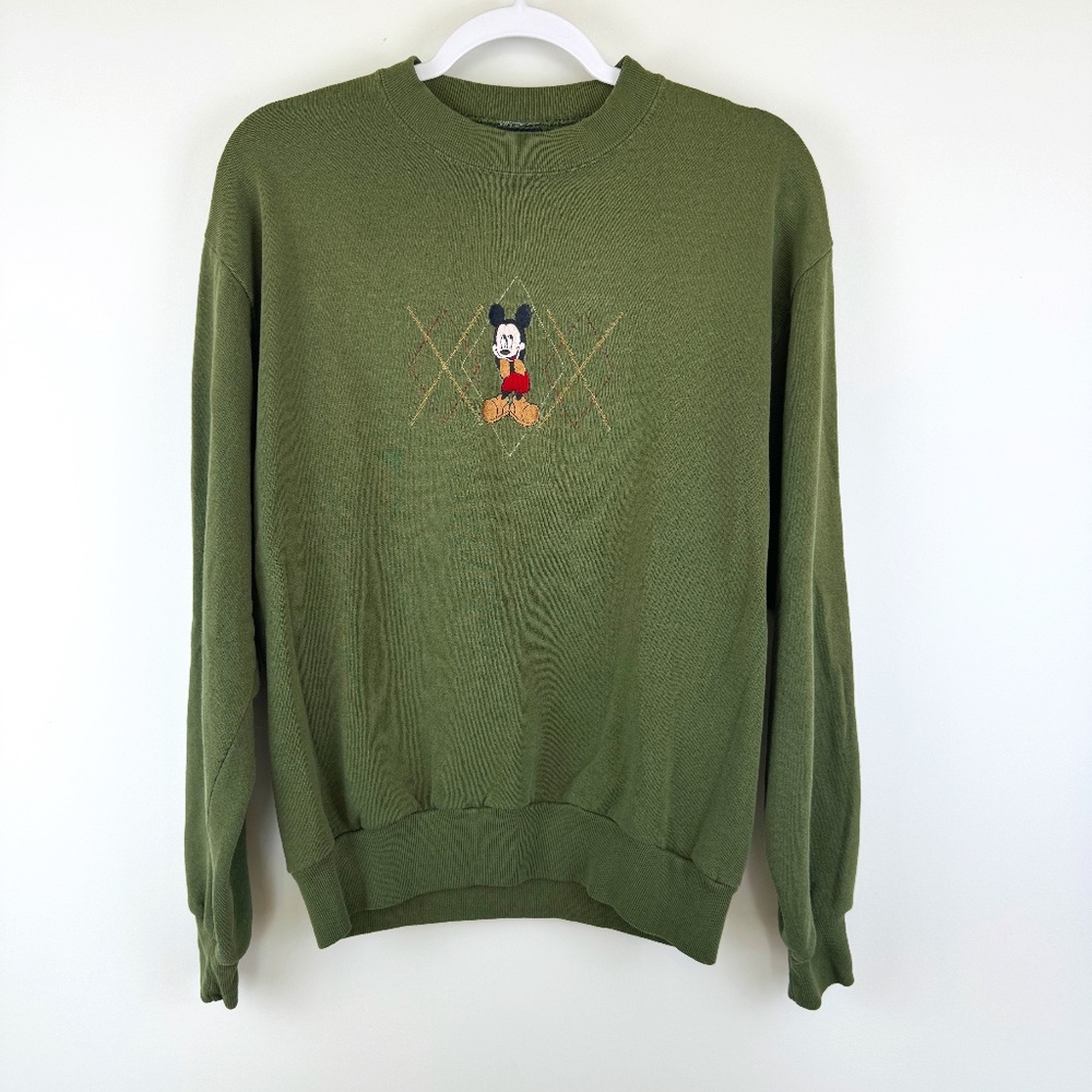 Olive Green Crewneck Sweatshirt with Mickey Graphic